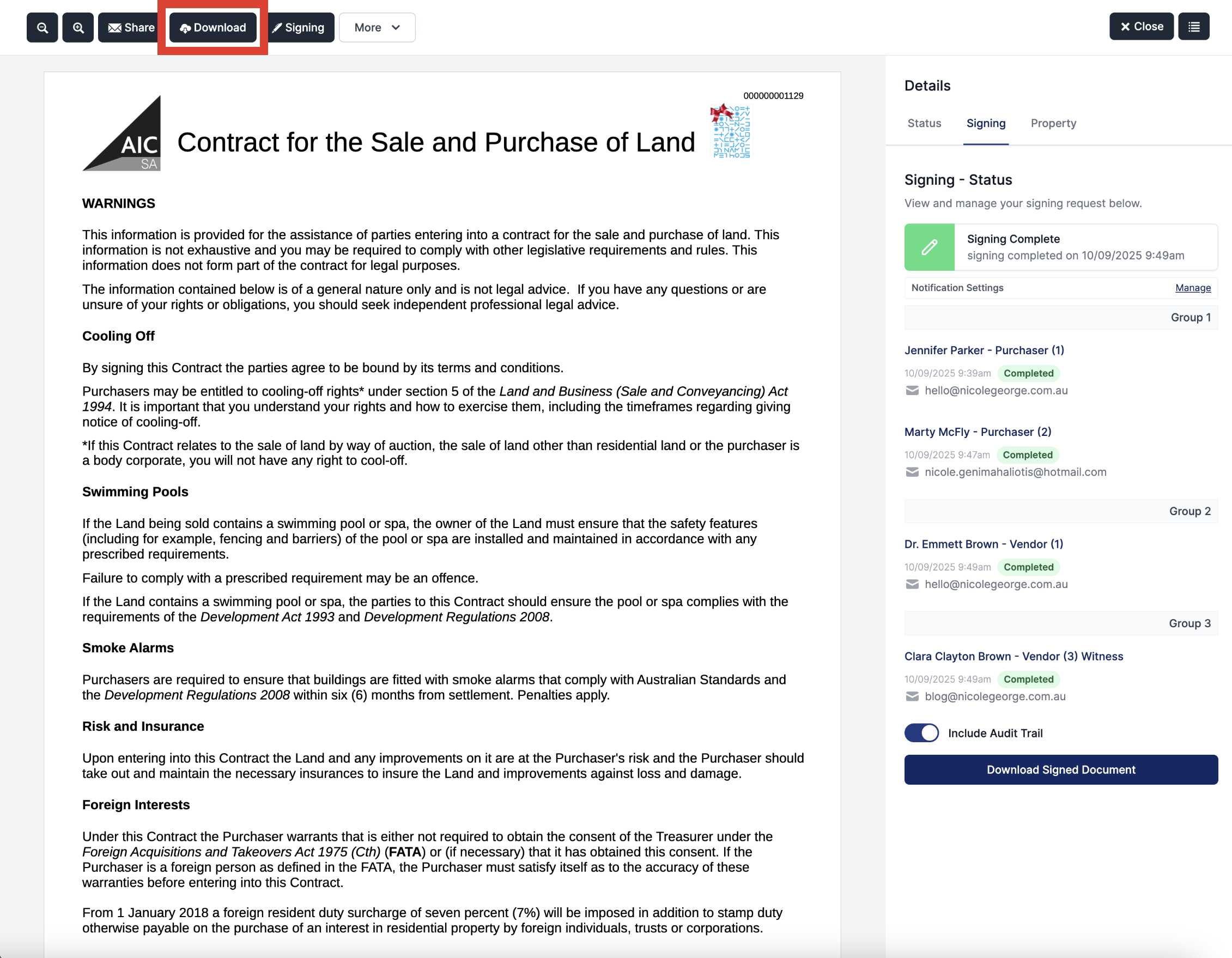 The Download button at the top of the page
