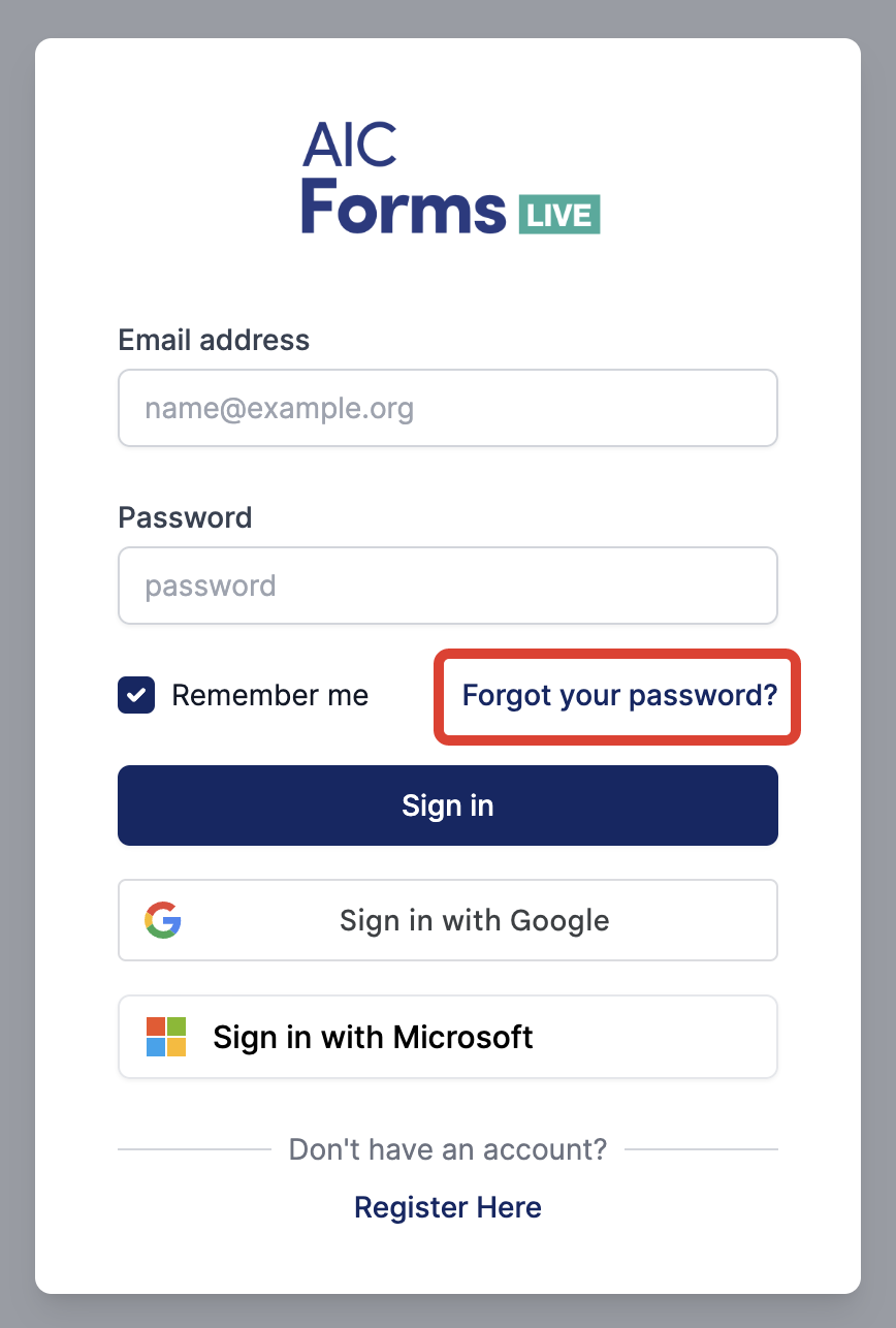 Forgot Password Screen