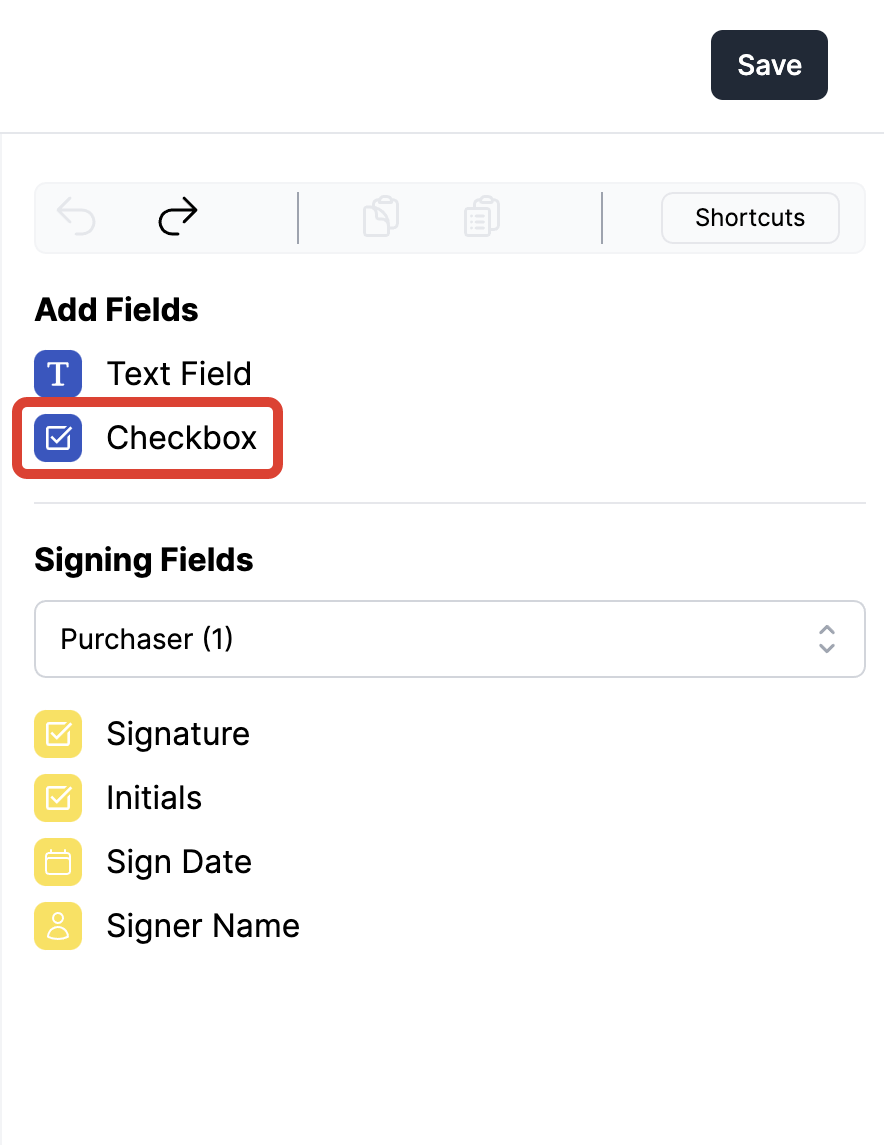 Selecting Checkbox field from the sidebar
